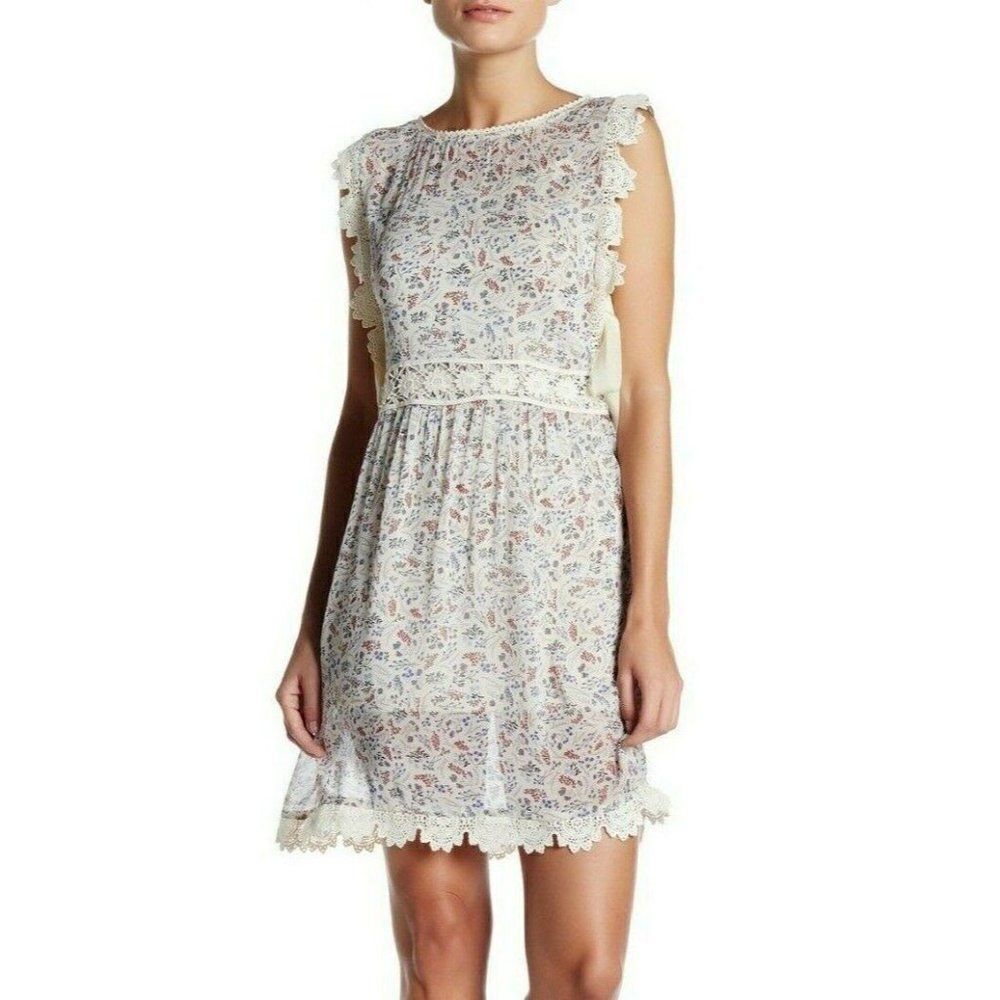 Dress Forum Sheath Dress Floral Sheer Crochet Lace Tie Ribbons Key Hole Back